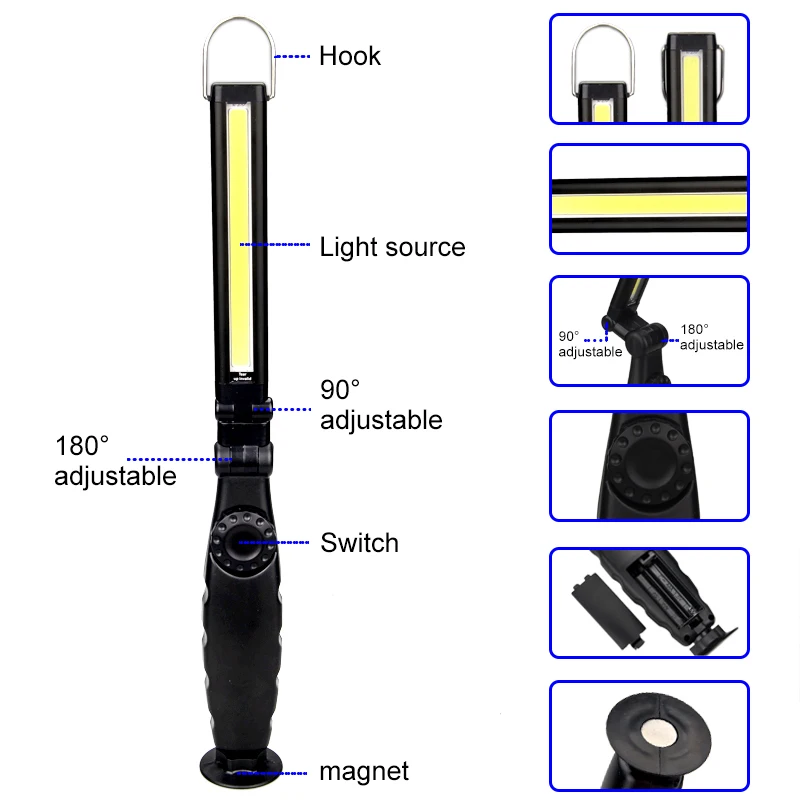 Портативный складной вращающийся COB ручной бесступенчатый затемняющий ремонтный светильник для кемпинга с магнитным крючком автомобильный фонарь контрольная Рабочая лампа