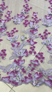 

top quality 3d flower in batter fly French net lace fabric African mul ti color embroidery tulle lace fabric for ladies dress
