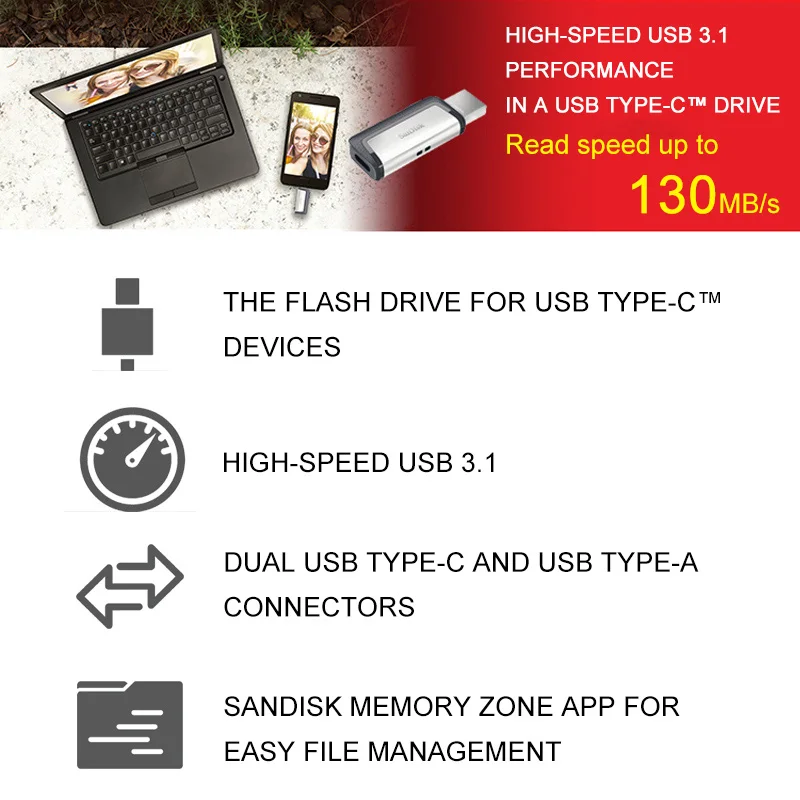 Флеш-накопитель sandisk, 128 ГБ, флеш-накопители, очень высокая скорость, type-C, USB3.1, двойной OTG, USB флеш-накопитель, 64 ГБ, флеш-накопители, 130 м/с, флешки