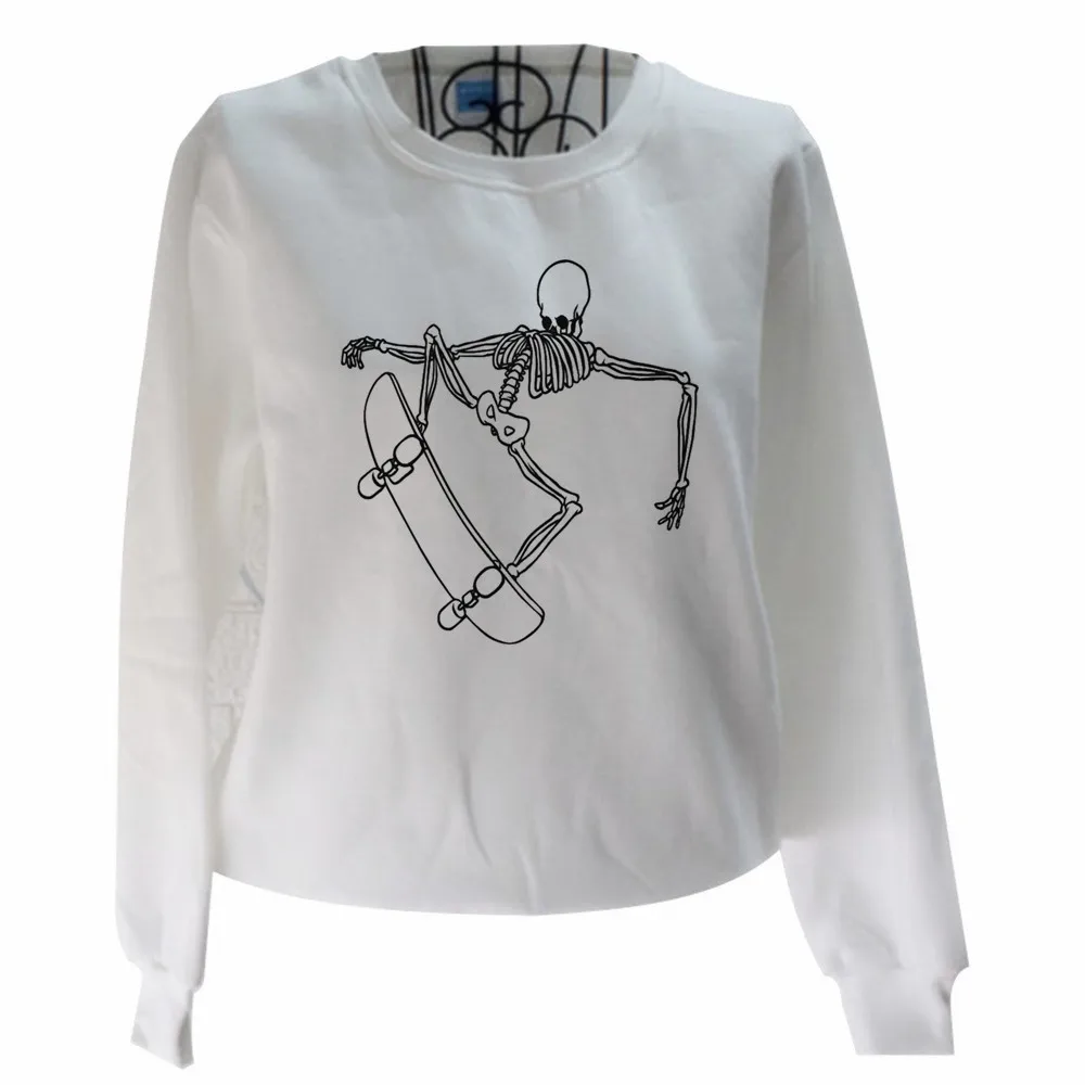 

Funny Lady Sweatshirt Gothic Cool Skull Print Black Loose Pullover Patchwork Women Street sweatshirt