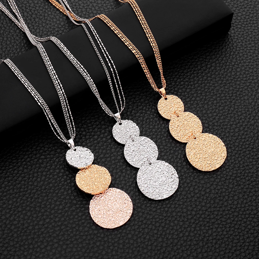 3 круглые металлические подвески ожерелье, смесь цветов Золото Серебро длинные цепочки для свитера Макси ожерелье для женщин массивные украшения подарки