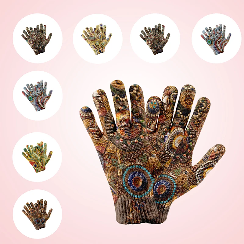 

Bohemian Pattern Gloves Men Warm Driving Cycling Full Finger Gloves Autumn Winter Women Knitted Long Stretchy Mittens Guantes