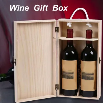 

Vintage Wood 2 Red Wine Bottle Box Carrier Crate Case Storage Carrying Display Holder Wine Storage 750 ml Bottles Box #LR2
