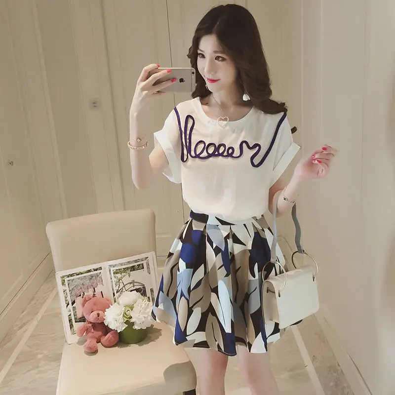 Размера плюс женская одежда летнее платье Плюс Короткая юбка комплект из двух