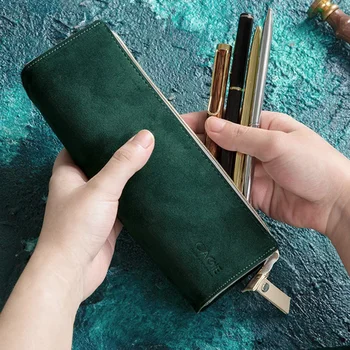 

Pencil Case Small Leather Pencil Pouch for Girls and Adults Pen Case Makeup Pouch Zipper Pouch for Pens Markers(Green)