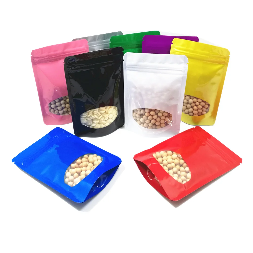 

5.5"x7.9" Doypack Colorful Aluminum Mylar Foil Pack Storage Zipper Self Sealing Bag Beans Dried Fruits Pouch with Plastic Window