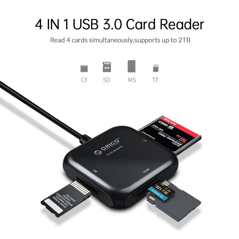 Lecteur multi-cartes USB-3.0, SD / microSD / CF, noir