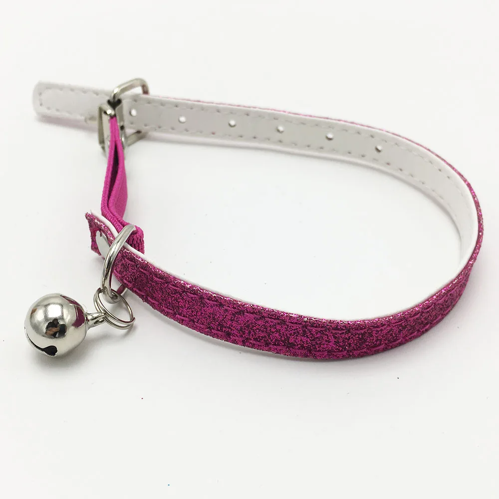 Pink Bonzerpet ошейники для питомцев кошек из полиуретана, щенков, блестящие ошейники, регулируемая ширина 1,0, ошейник с колокольчиками для маленьких собак, Кожаные Ошейники - Цвет: Pink