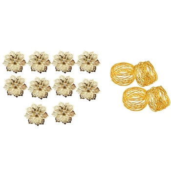 

14Pcs Flower Design Napkin Rings Metal Gold Napkin Buckle Napkin Ring Holder Hotel Restaurant Wedding Party West Dinner