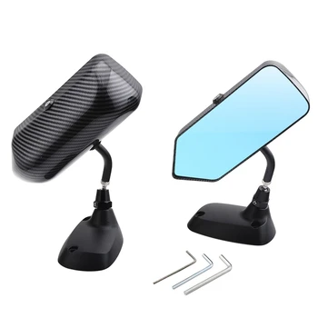 

2Pcs F1 Style Carbon Fiber Auto Car Side Blue Rearview Mirror Metal Bracket Universal