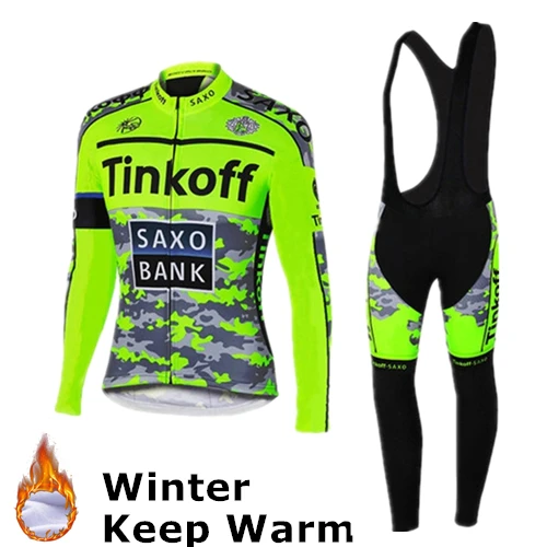 Fluorescent Green Pro Team мужские костюмы зимние велосипедные Джерси Tinkoff Ropa Ciclismo Invierno/комплект одежды для велосипеда Майо Ciclismo Hombre Invierno - Цвет: Fluorescent Green