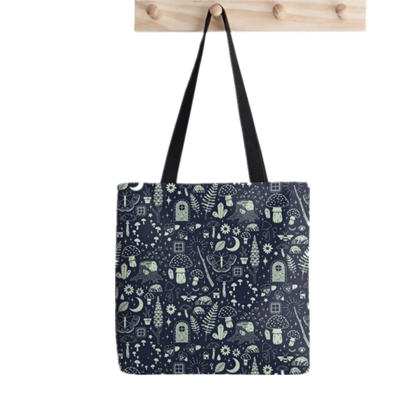 Funny Shopper Faces in Dark Tote Bag Printed Tote Bag women Harajuku shopper handbag girl Shoulder shopping bag Lady Canvas Bag