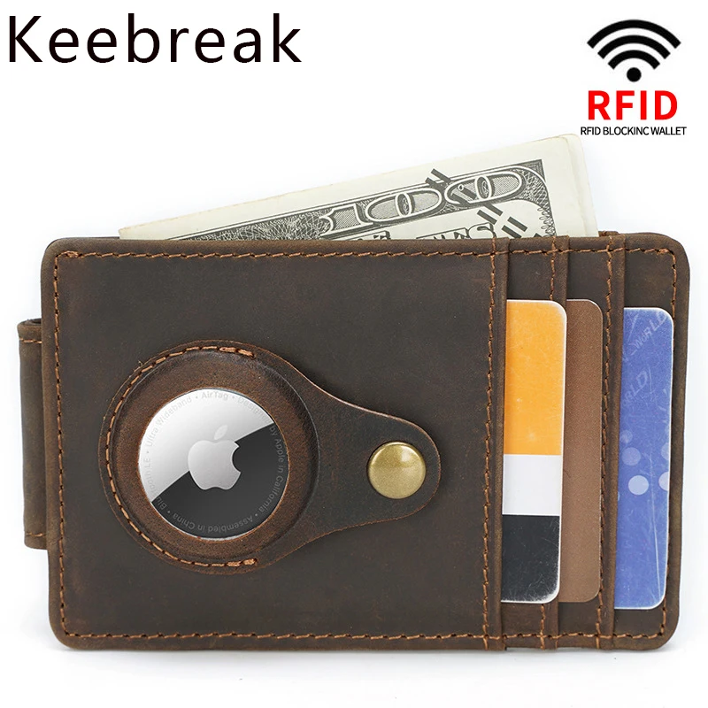Rfid  가죽 신용 카드 소지자 Airtag 남자 지갑 돈 가방 슬림 에어 태그 은행 카드 소지자 케이스 Vallet For Apple Airtag