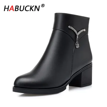 

HABUCKN 2020 Classic Wool Snow Boots Women Plush Ankle Platform Women Winter Boots Fashion Zipper Genuine Leather Warm Shoes