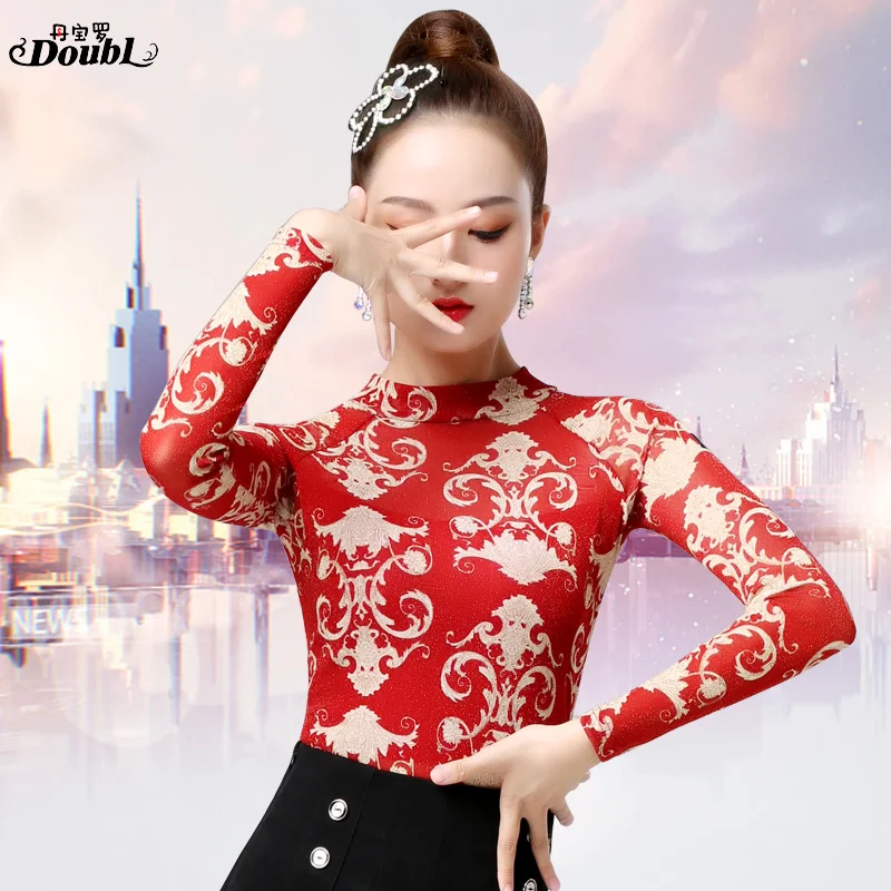 

New Sexy latin top Dance Clothes Women Latin Salsa Rumba Chacha Dance long sleeve Performance Practice Costume