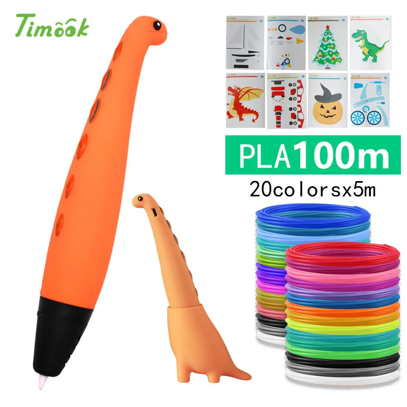 Orange Pen 100m PLA 3D pen supports ABS and PLA filament DIY drawing pen with LCD display pen with 5V 2A adapter - color: Orange Pen 100m PLA