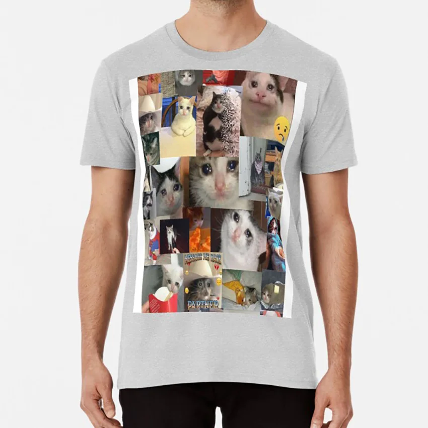 Crying Cat T Shirt crying cat meme Pattern Print T-Shirt Extra Large Asian Size S-5XL
