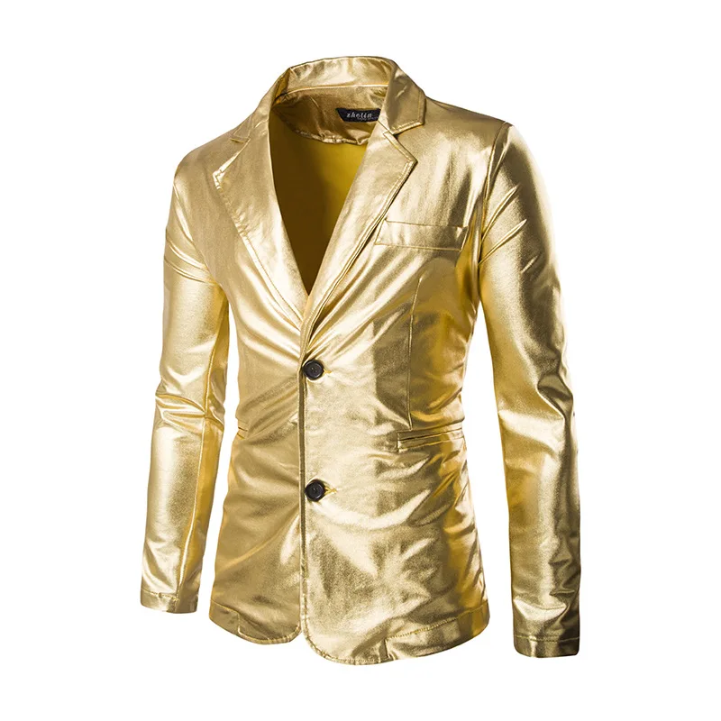 Fashion Shiny Gold Men Suit Set 2pcs 