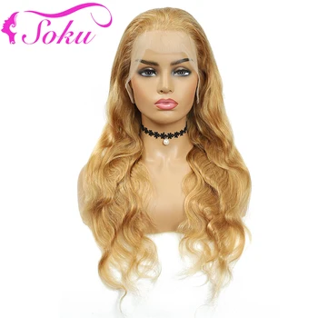 

Honey Blonde Body Wave Human Hair Wigs Brazilian Remy 13x4 Lace Front Wig For Black Women SOKU Pre Plucked Lace Hair Wig