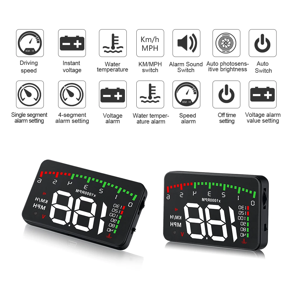WIIYII A900 OBD2 HUD ڵ ׼   ÷ ӵ RPM ڵ  ׼ Ʈ   ڵ
