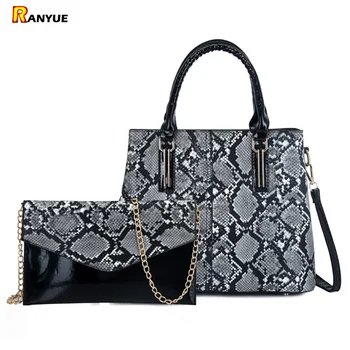 

2 Pcs Women Handbag Shoulder Bag Snake Skin Leather Tote Designer Serpentine Print Crossbody Bags Clutch Messenger Bag Wallet