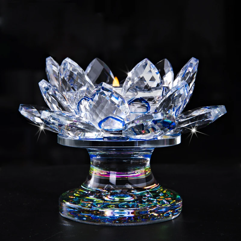 

H&D 4.3Inch Crystal Lotus Flower Tealight Candle Holder Fengshui Home Table Decor Souvenir Collectible Gift For Mom