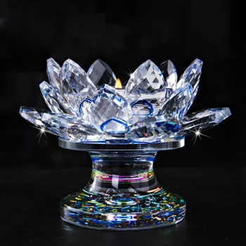 

H&D 4.3Inch Crystal Lotus Flower Tealight Candle Holder Fengshui Home Table Decor Souvenir Collectible Gift For Mom