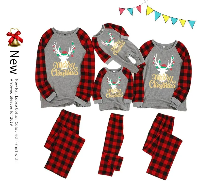 Семейная Новогодняя Рождественская Пижама с оленем; одежда для сна для родителей и детей; зимняя одежда; одинаковый комплект для мамы и дочки; комплект одежды для малышей