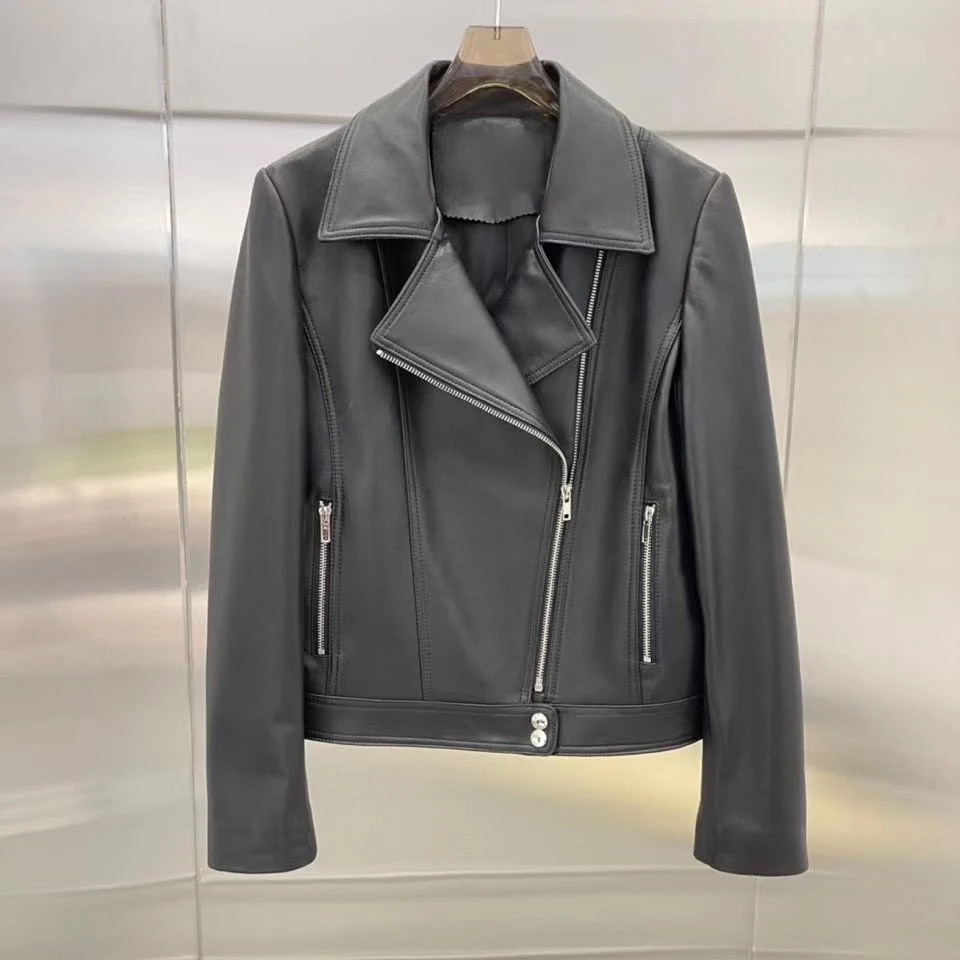 

Genuine leather Jacket Women 2023 Autumn New Fashion Motorcycle Female Jacket Real Lambskin Outerwear Ladies Clothing
