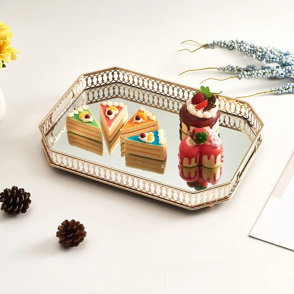 Golden Metal Fruit Food Basket Holder Table Decorative Serving Tray Organizer