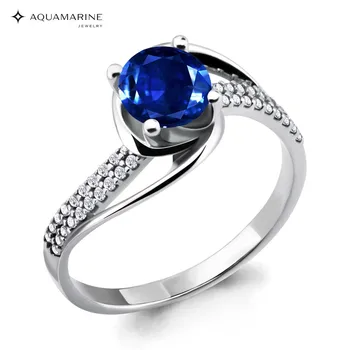 

Ring classical AQUAMARINE with nanosapfirom, cubic zirconia, silver 925