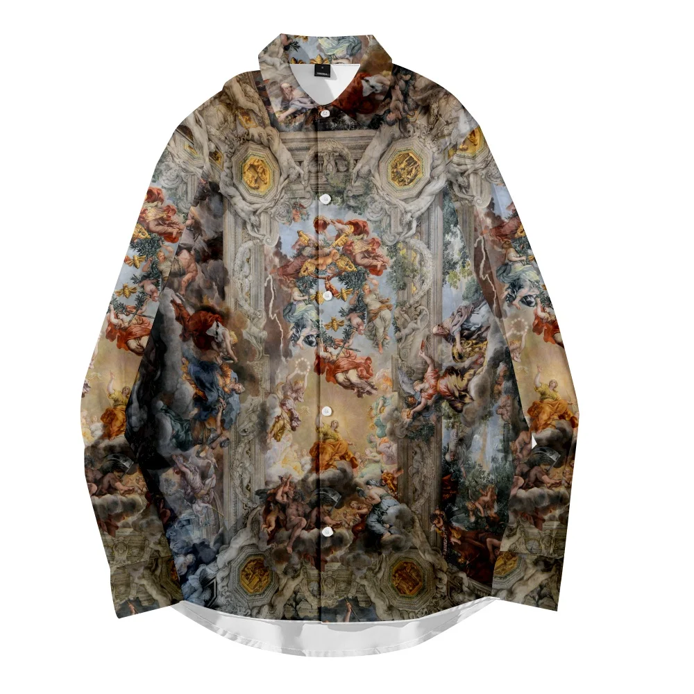 Men's Shirts Casual Long Sleeve Men Luxury Church Vintage 3D Print Shirt Camisa Social Masculina Prom Party Fashion Shirts 5XL