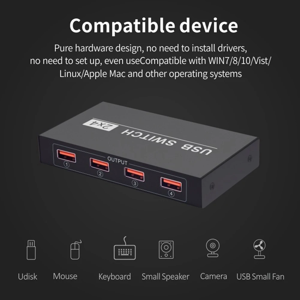 USB коммутатор компьютерная клавиатура мышь концентратор 2 в 4 из высокая скорость для принтера 2,0 жесткие диски коробка Универсальный ПК ноутбук