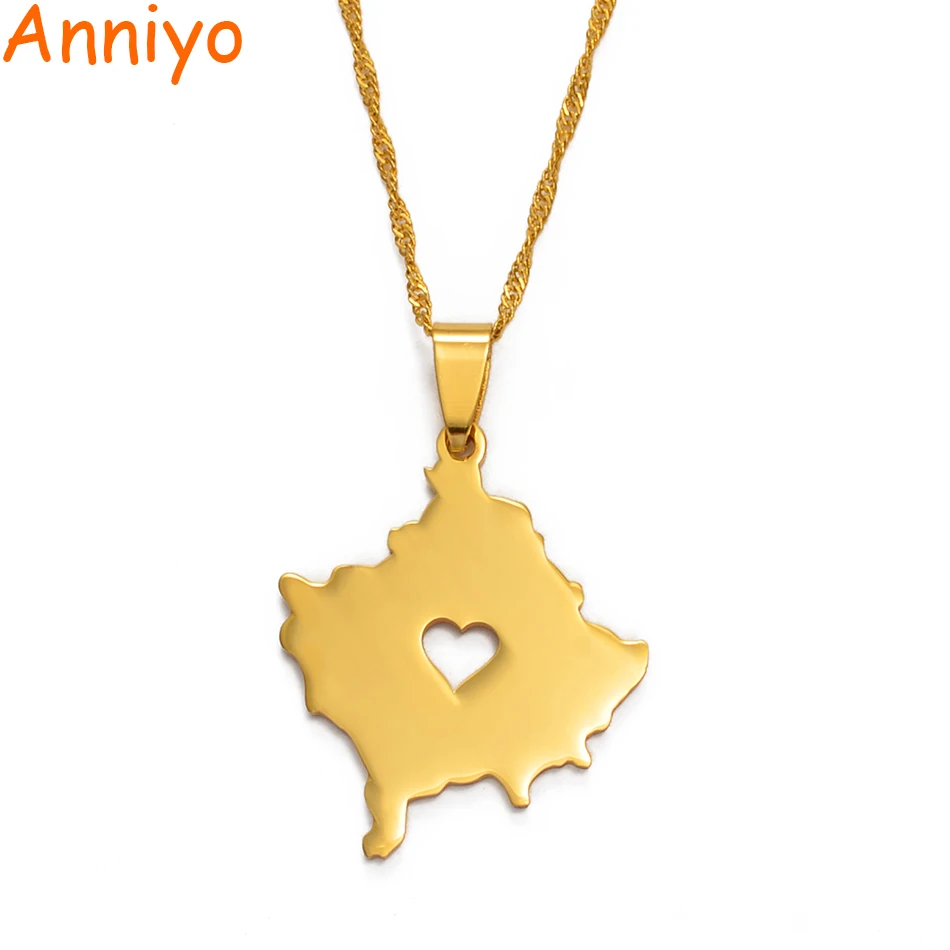 Anniyo/сердце, карта Косова, ожерелье, золотой цвет, ювелирные изделия, Kosoves, кулон, ювелирные изделия#003121