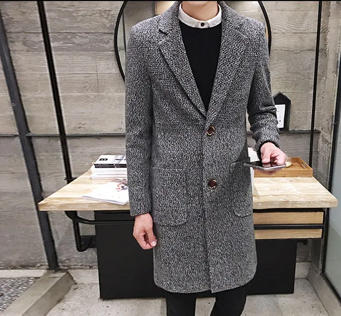 Autumn And Winter Men's Slim Woolen Coat Korean Long Section Fashion Woolen Coat