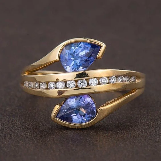 Fashion 18 K Gold Blue Sapphire Ring Women's Luxury Engagement Wedding Party Diamond Jewelry Size:5-11 | Украшения и
