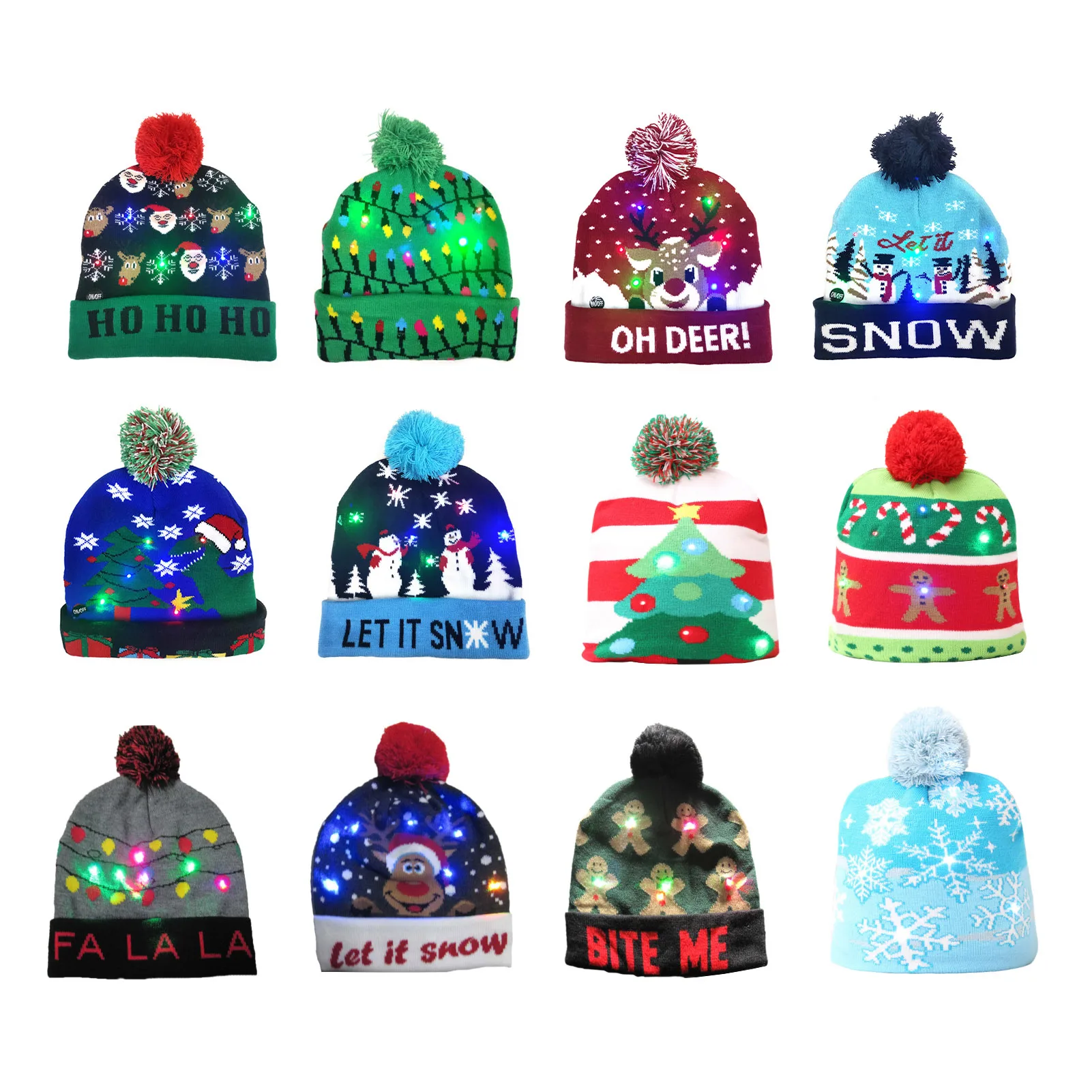 LED Christmas Hat Sweater Knitted Beanie Christmas Light Up Knitted Hat Gift for Kids New Year Decorations
