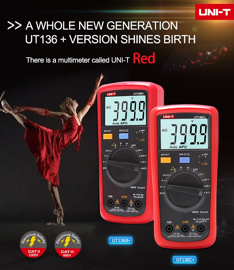 UNI-T UT136C+ high precision digital multimeter AC and DC voltage and current ohm diode frequency automatic range UT136B+