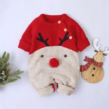 

Christmas Baby Rompers Long Sleeve Newborn Boys Girls Knit Jumpsuits Cartoon Reindeer Infant Overalls New Year Toddler Clothes