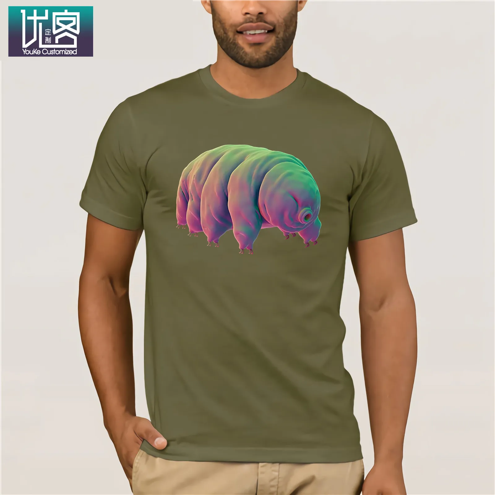 Tardigrade, футболка с водным медведем,, летняя мужская футболка с коротким рукавом, повседневный топ с коротким рукавом, Забавные футболки, хлопковые топы, футболка - Цвет: army green