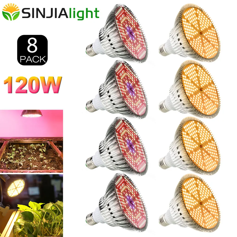 8pcs/lot Warm Light Full Spectrum LED Grow Lights 180 LEDs Plant Lamp 120W Led Bulb for Plants Flowers Garden Vegs Phytolamp E27
