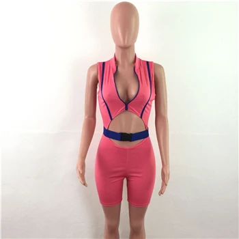 Pink Новое поступление неоновый комбинезон модный, волнующий, для вечеринок вечерние повседневные пляжные обтягивающие шорты Комбинезоны Женский Игровой костюм Прямая - Цвет: Pink