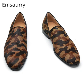 

Chic 2020 Spring Autumn Camouflage Shoes Man Round Toe Flat Shoes Luxury Horsehair Slip-on Casual Men Shoes