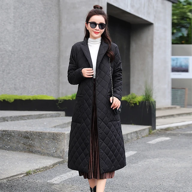 2021 new Woman Jacket Parkas Belted space cotton diamond plaid Coat down Women's over the Knee Winter Clothing Coat 1
