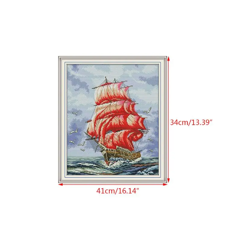 Sailboat DIY Handmade Needlework Counted 14CT Printed Cross Stitch Embroidery Kit Set Home Decoration Q6PE