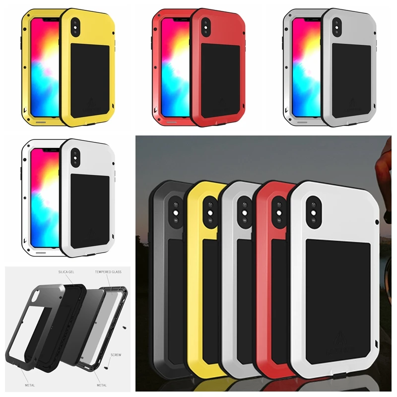 Алюминиевый металлический водонепроницаемый Броня чехол для iPhone 6 6S 7 8 Plus X XS XR XS Max противоударный Полный Корпус с закаленным стеклом