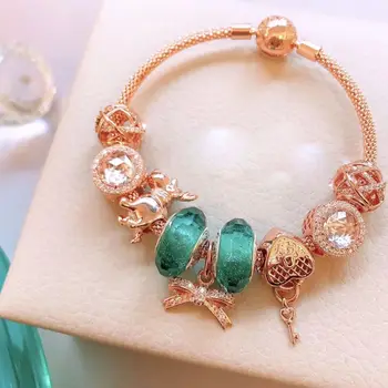 

high quality 1:1 100% 925 silver sterling pink gold turquoise pearl deer bracelet free freight