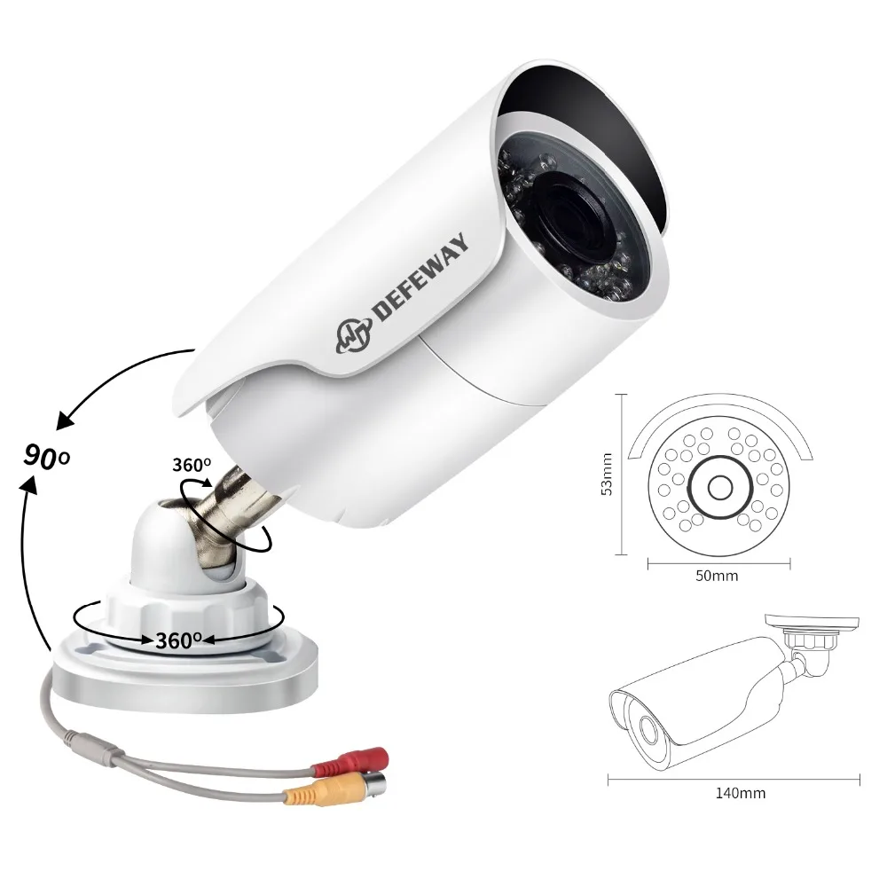 

Defeway HD High Resolution 1080P 2000TVL Indoor And Outdoor Weatherproof Surveillance CCTV Camera Night Vision Security Camera