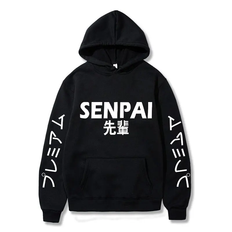 Novo inverno аниме senpai дизайн impresso lã moletom masculino feminino уличная одежда engraçado preto homem com capuz