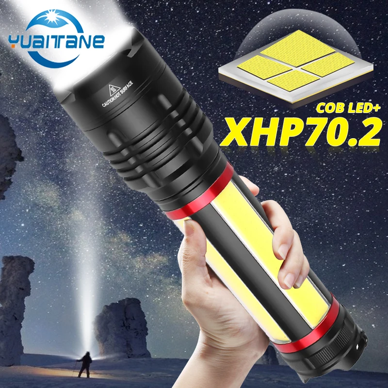 Newest portable Built-in 7200mAh XHP70.2+COB LED Flashlight 7 modes USB Rechargeable Zoom Waterproof Torch Lantern for Camping